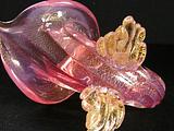 Genuine Seguso 1950’s MURANO pink cornucopia vase, gold inclusion